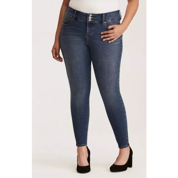 NEW! Torrid Premium 3 Button Waist Closure Jeggings Denim Jeans Blue SZ 12 - Picture 2 of 9